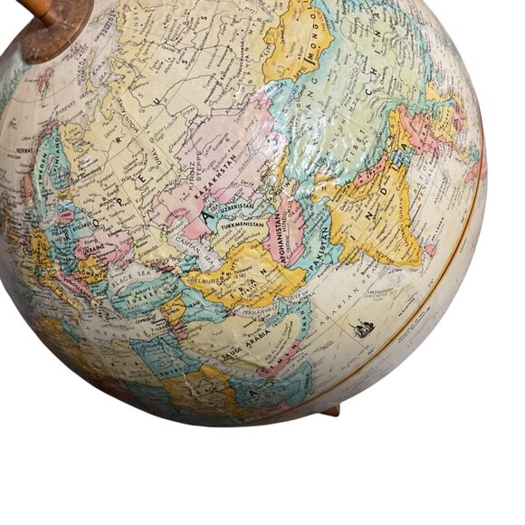 Replogle Vintage 12" Globe Wood Stand Globemaster Raised Relief Rotating Design - Picture 4 of 9